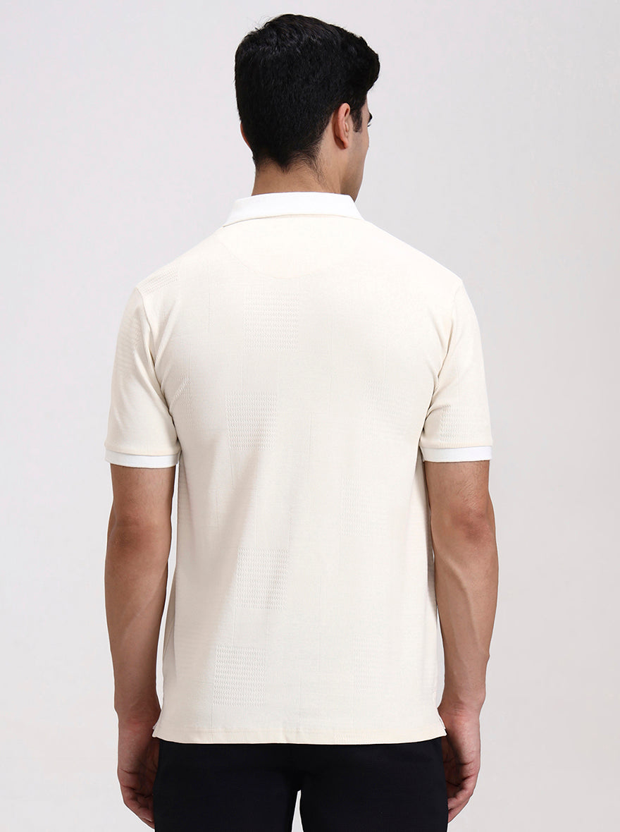 Cream Solid Slim Fit Polo T-Shirt | Greenfibre