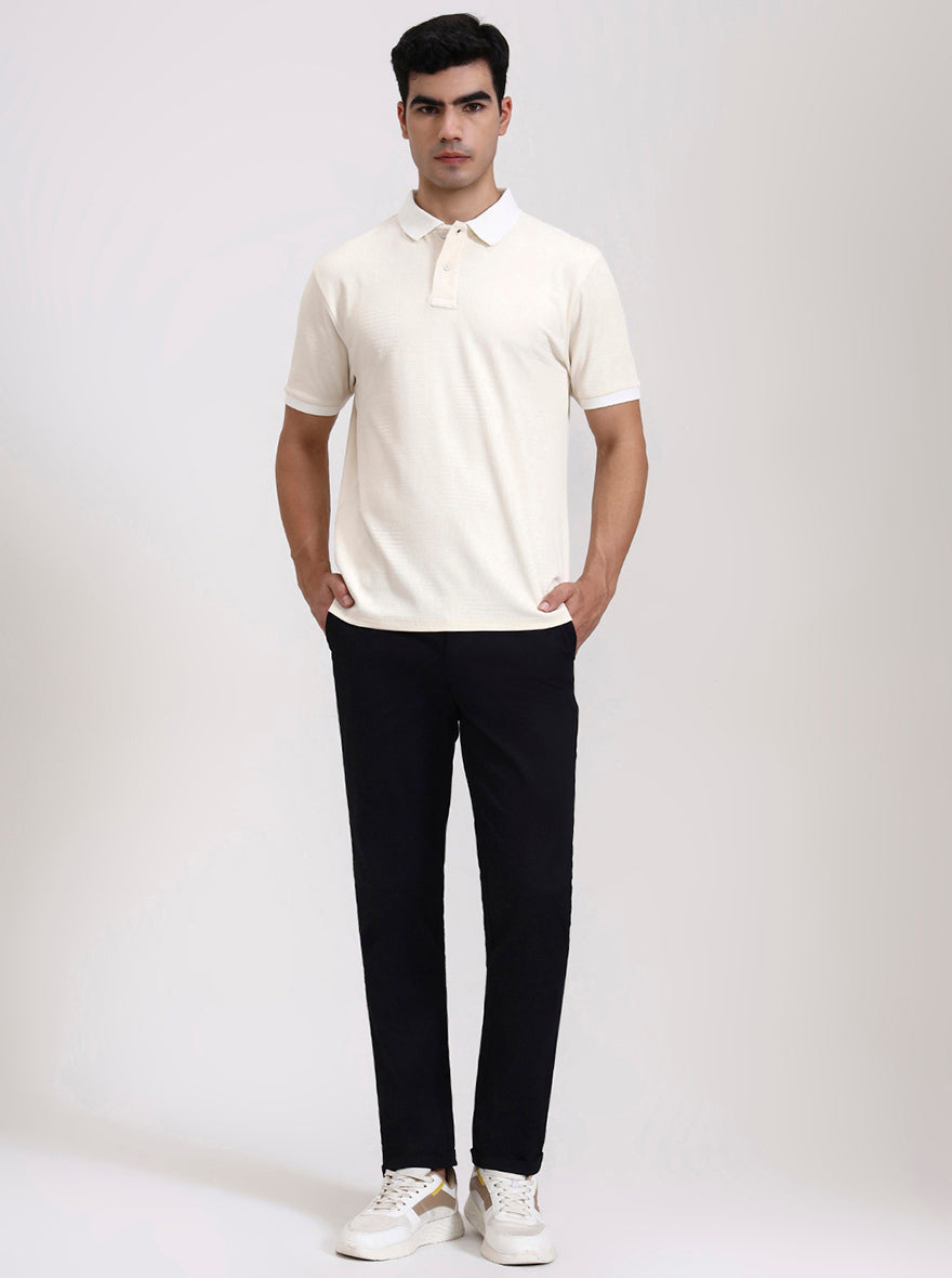 Cream Solid Slim Fit Polo T-Shirt | Greenfibre