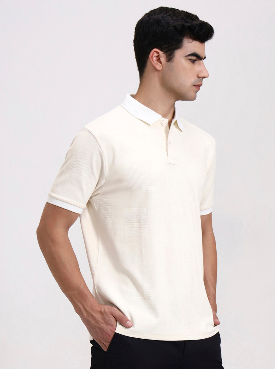 Cream Solid Slim Fit Polo T-Shirt | Greenfibre