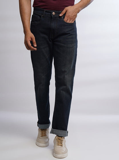 Navy Blue Washed Straight Fit Jeans | Greenfibre