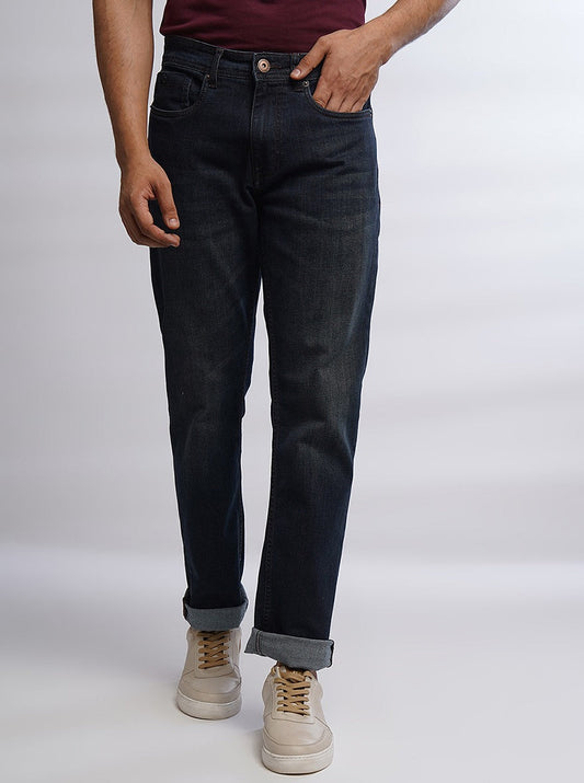 Navy Blue Washed Straight Fit Jeans | Greenfibre