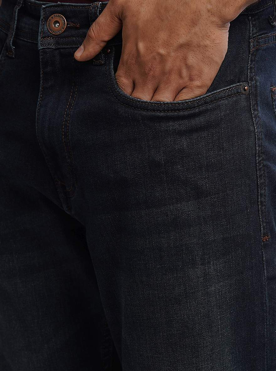 Navy Blue Washed Straight Fit Jeans | Greenfibre