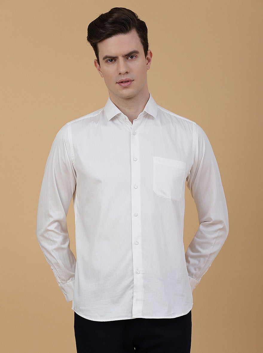 Off White Solid Slim Fit Party Wear Shirt | Greenfibre