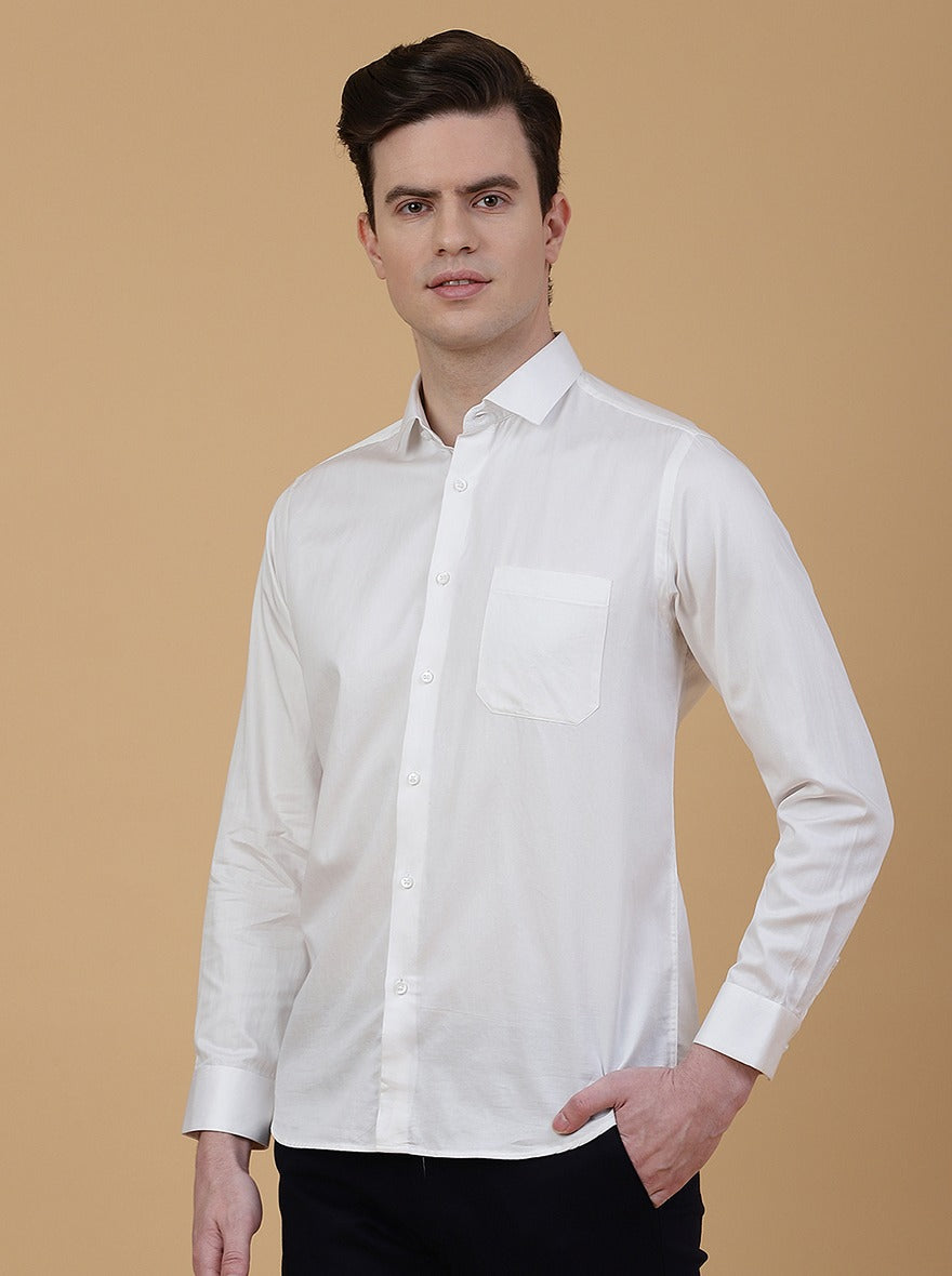 Off White Solid Slim Fit Party Wear Shirt | Greenfibre