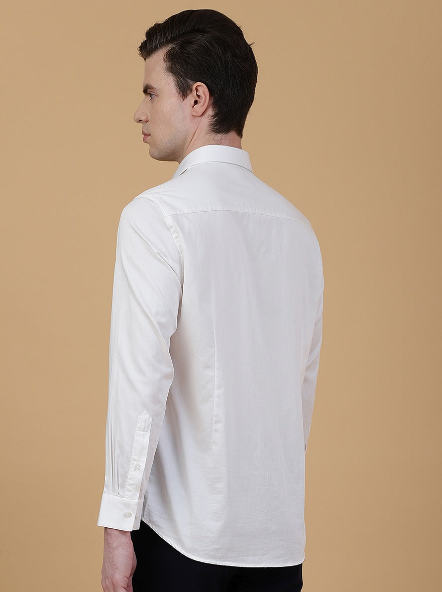 Off White Solid Slim Fit Party Wear Shirt | Greenfibre