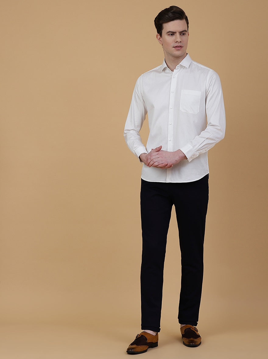 Off White Solid Slim Fit Party Wear Shirt | Greenfibre