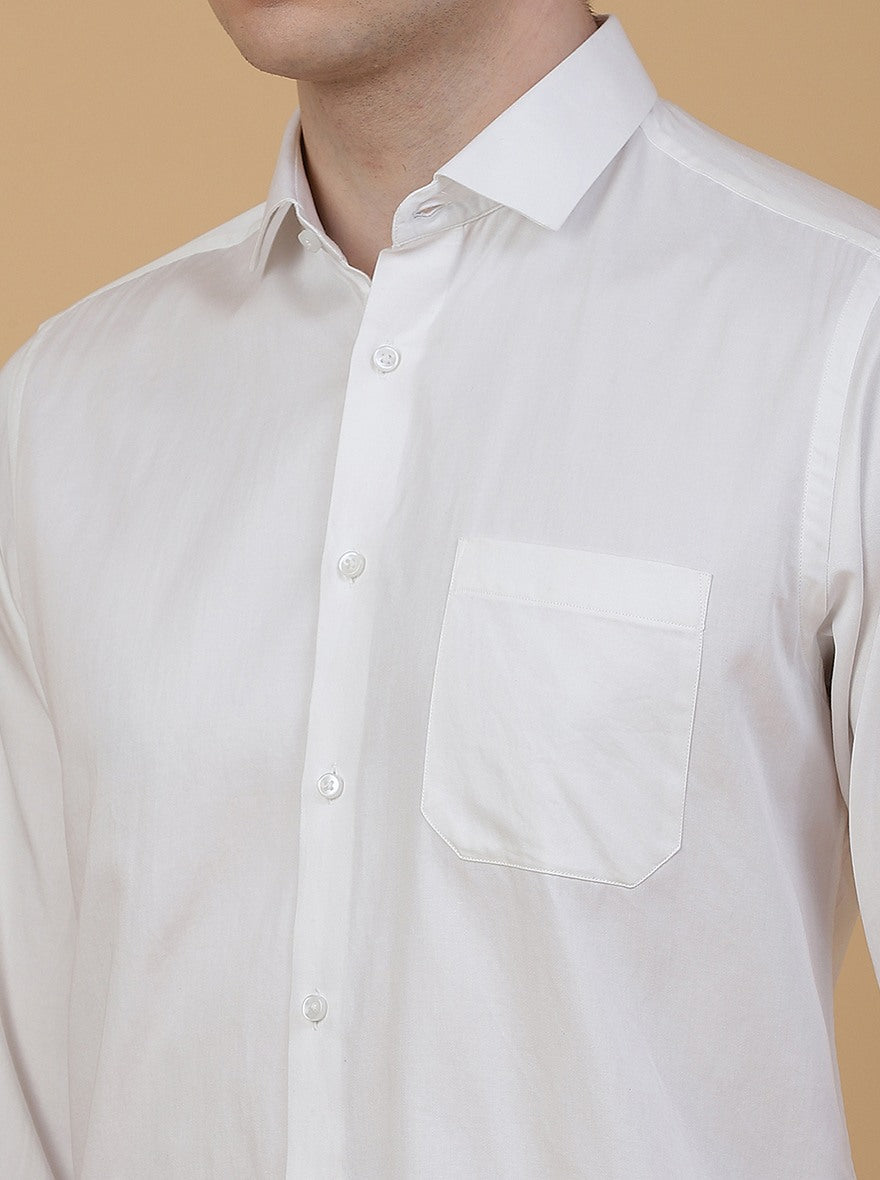 Off White Solid Slim Fit Party Wear Shirt | Greenfibre