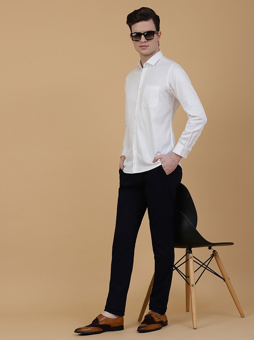 Off White Solid Slim Fit Party Wear Shirt | Greenfibre