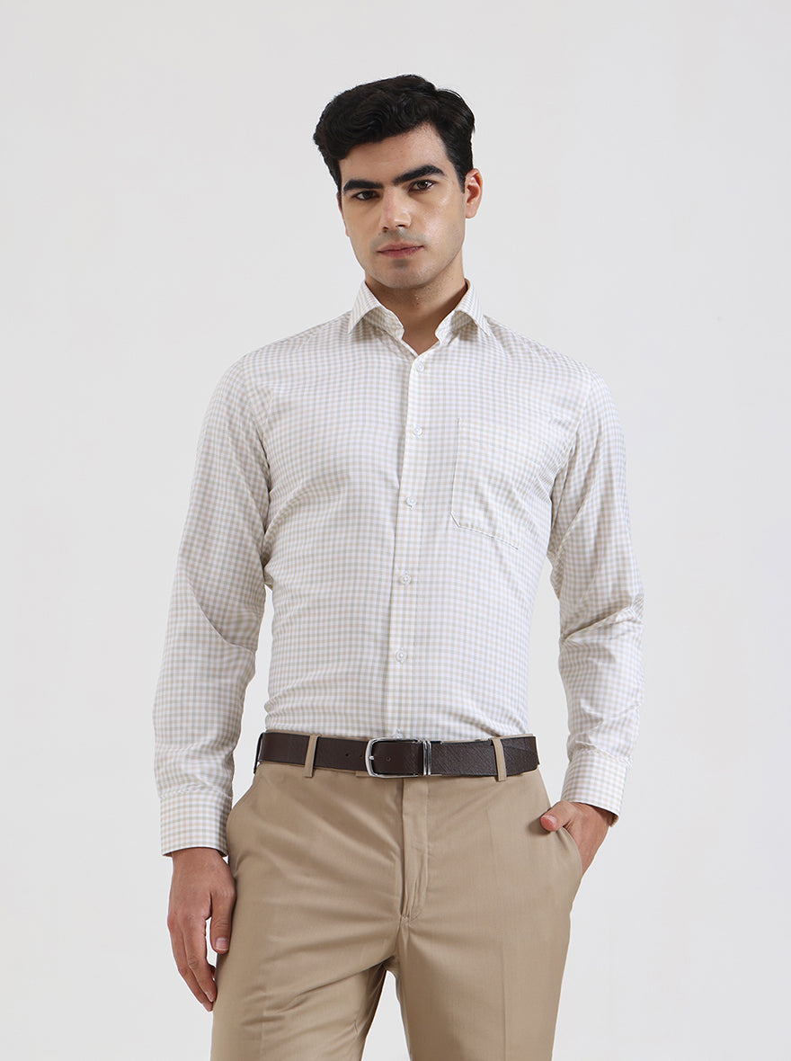 Green & Fawn Checked Slim Fit Formal Shirt | Greenfibre