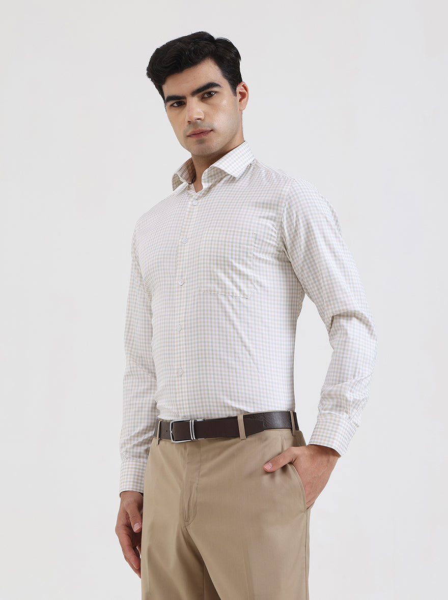 Green & Fawn Checked Slim Fit Formal Shirt | Greenfibre