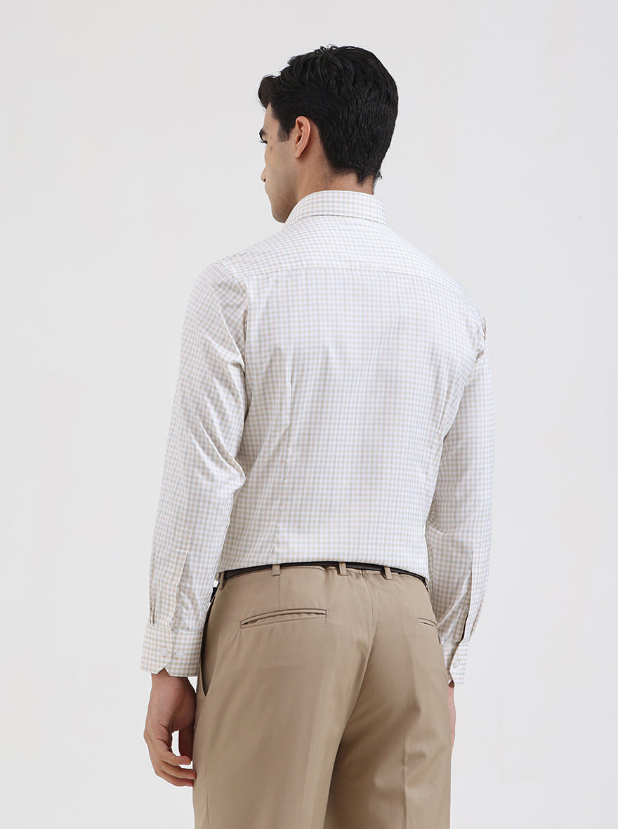Green & Fawn Checked Slim Fit Formal Shirt | Greenfibre