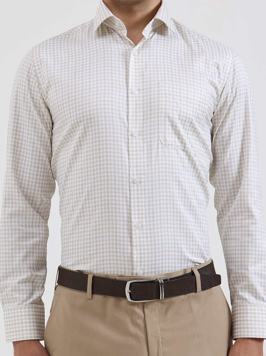 Green & Fawn Checked Slim Fit Formal Shirt | Greenfibre