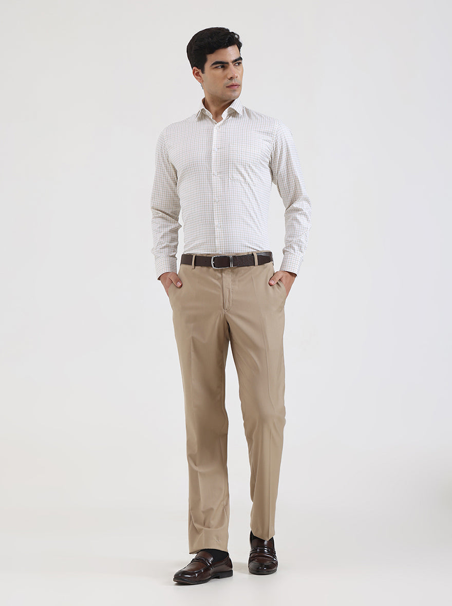 Green & Fawn Checked Slim Fit Formal Shirt | Greenfibre