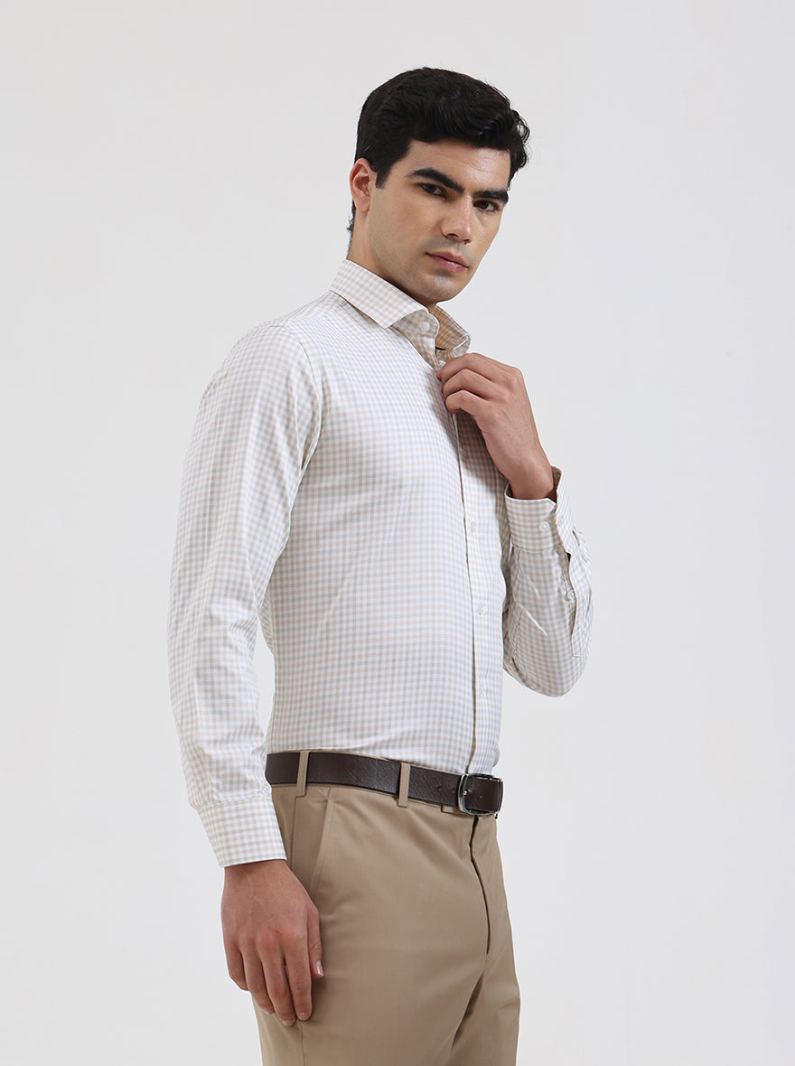 Green & Fawn Checked Slim Fit Formal Shirt | Greenfibre