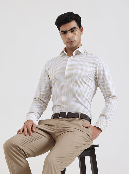 Green & Fawn Checked Slim Fit Formal Shirt | Greenfibre