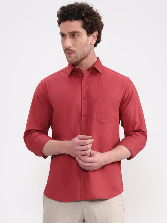 Maroon Solid Slim Fit Casual Shirt | Greenfibre