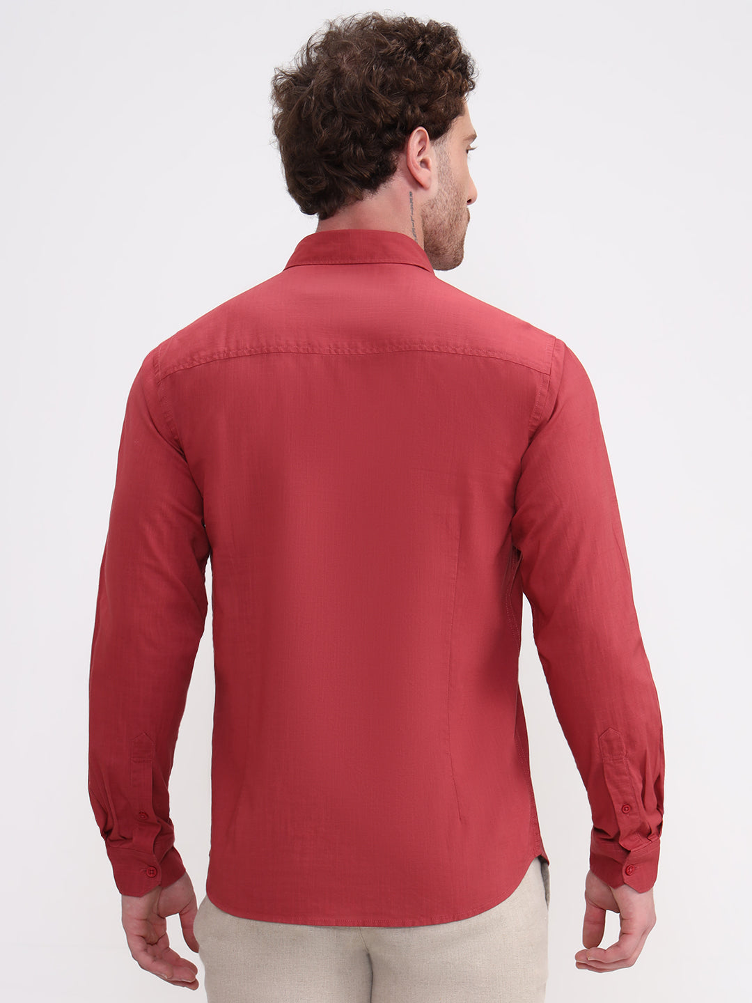 Maroon Solid Slim Fit Casual Shirt | Greenfibre