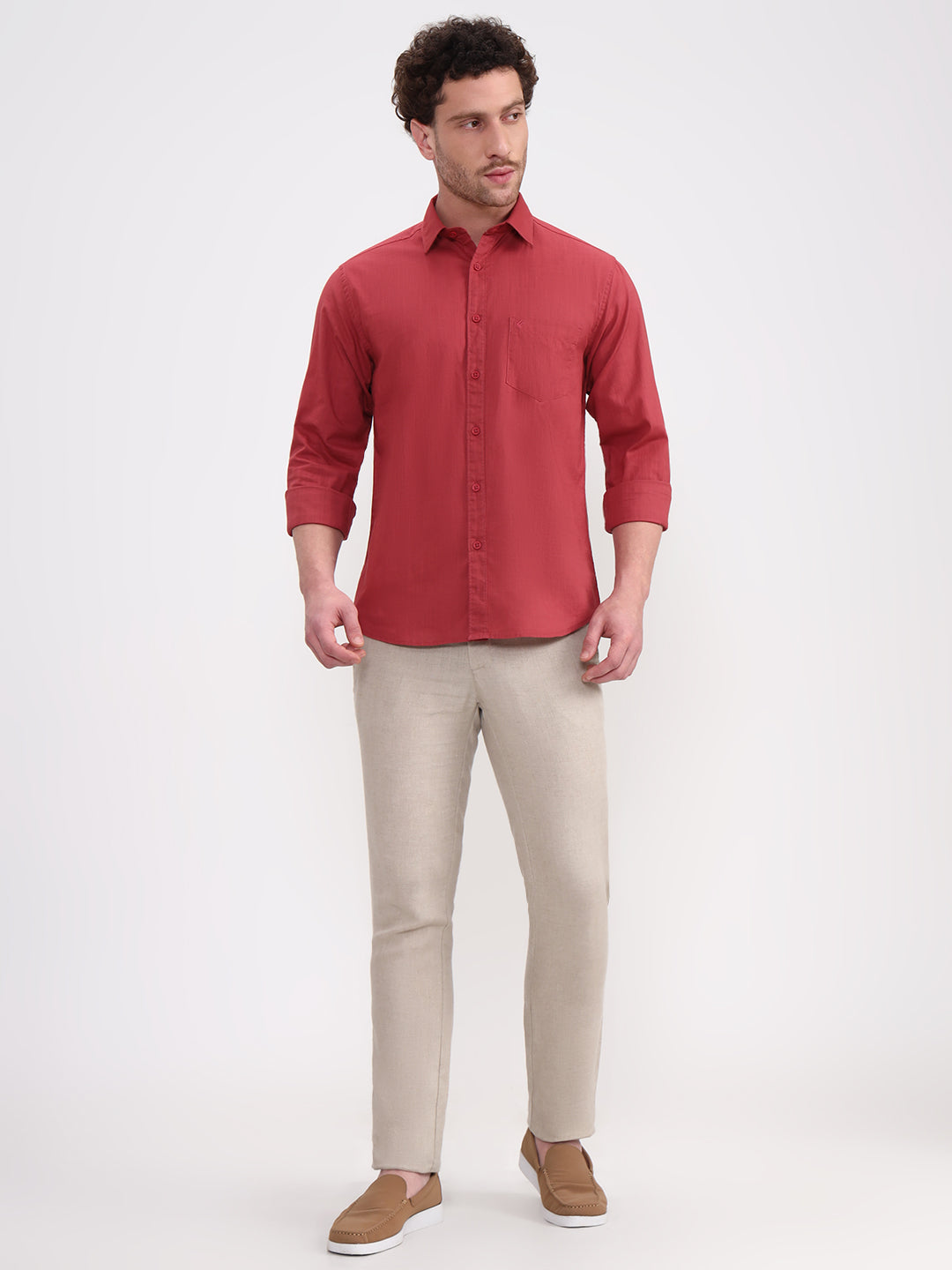 Maroon Solid Slim Fit Casual Shirt | Greenfibre
