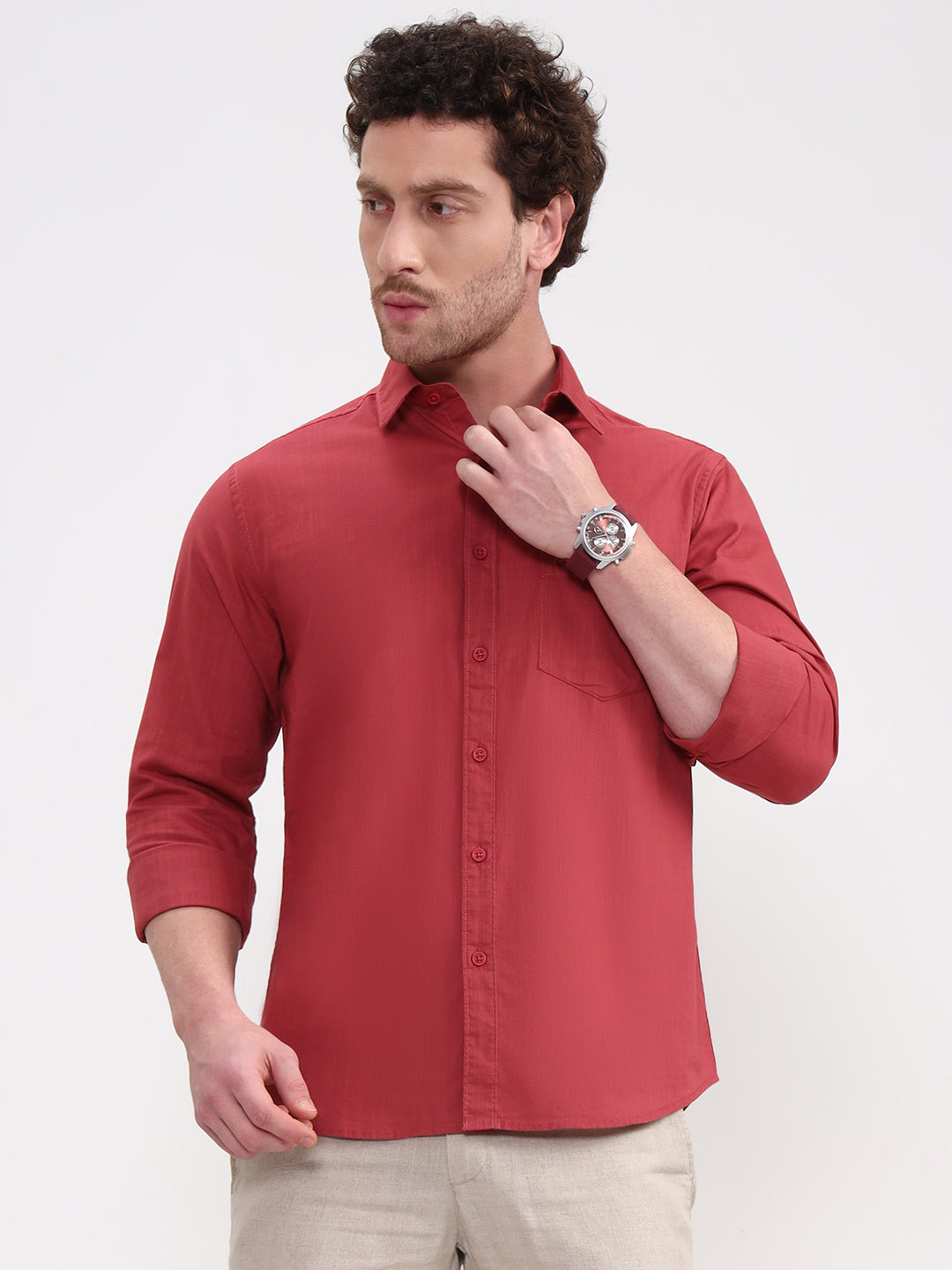 Maroon Solid Slim Fit Casual Shirt | Greenfibre