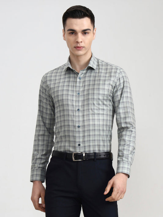 Pista Grey Checked Slim Fit Formal Shirt | Greenfibre