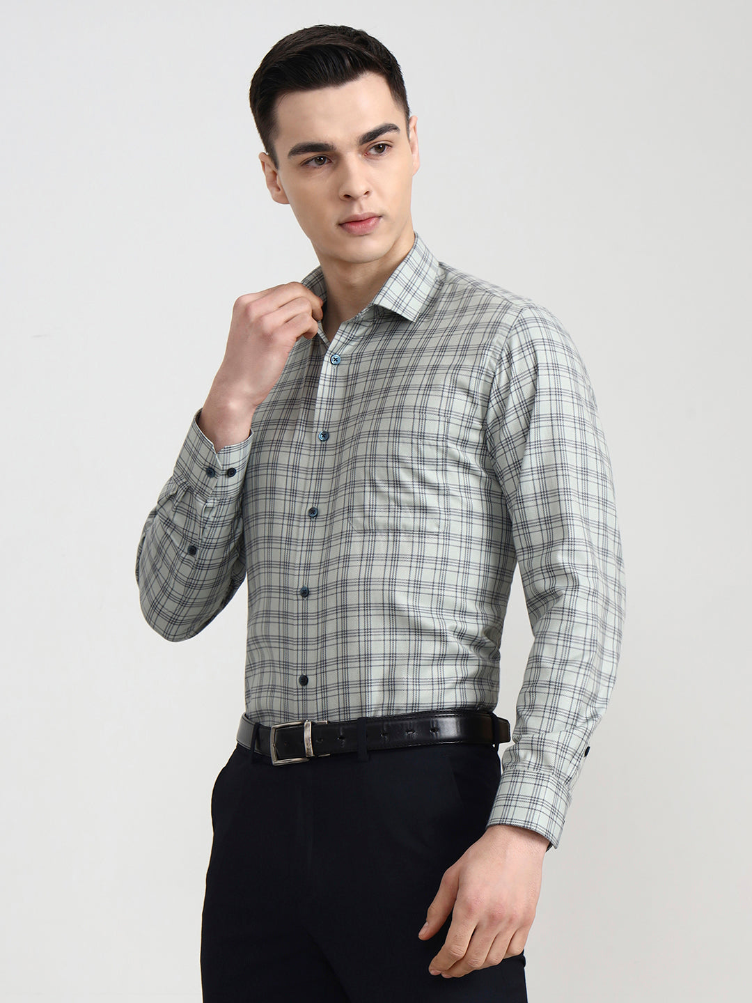 Pista Grey Checked Slim Fit Formal Shirt | Greenfibre