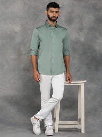 Green Solid Slim Fit Casual Shirt | GreenFibre