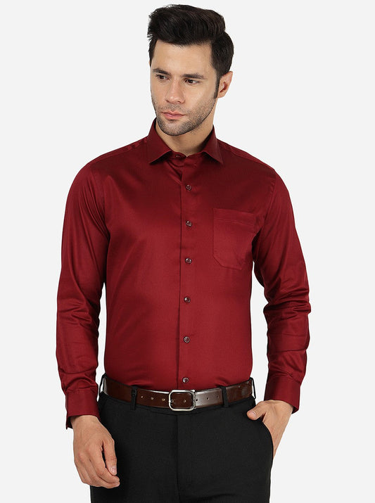 Maroon Solid Slim Fit Formal Shirt | Greenfibre