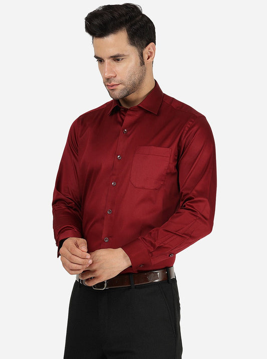 Maroon Solid Slim Fit Formal Shirt | Greenfibre