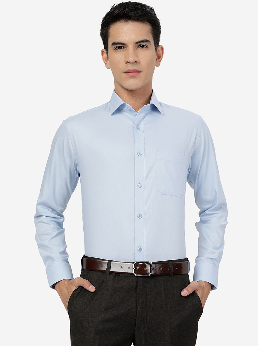 Sky Blue Solid Slim Fit Formal Shirt | Greenfibre