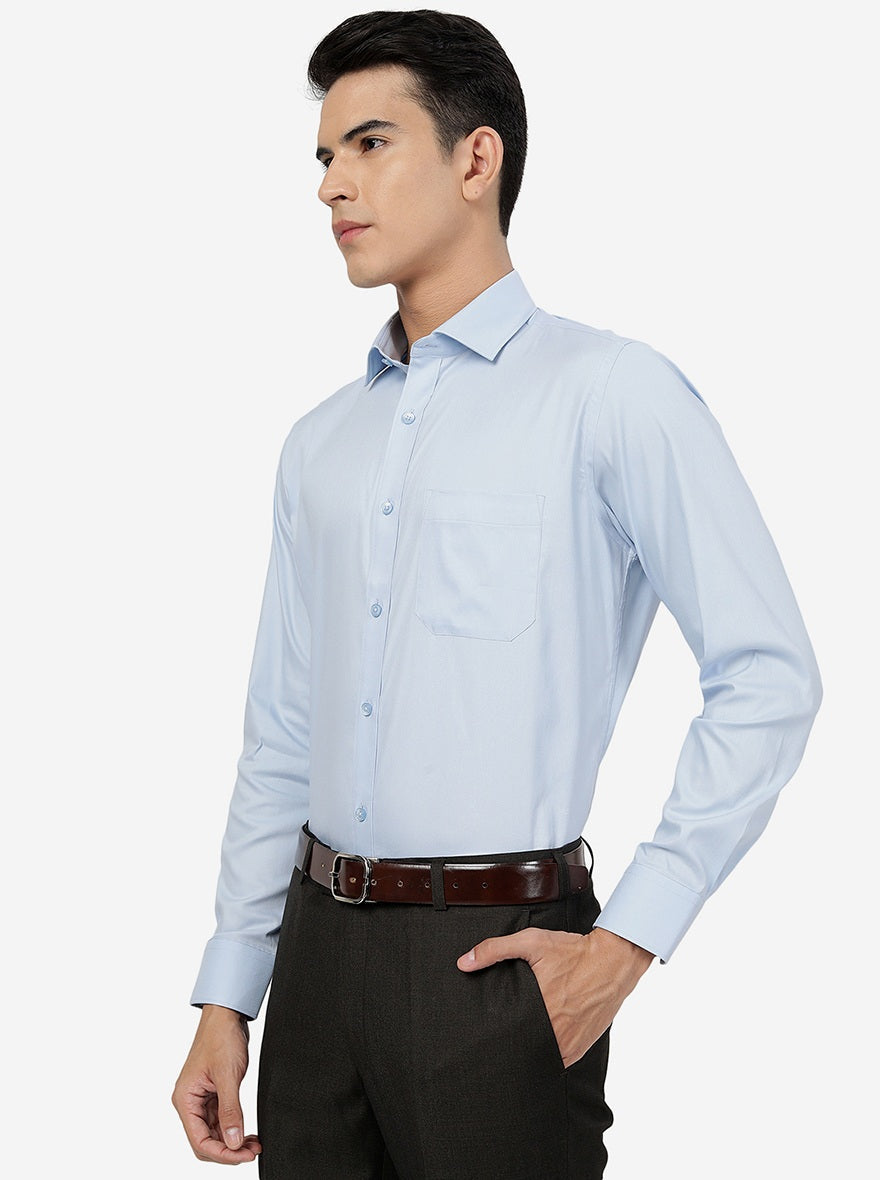 Sky Blue Solid Slim Fit Formal Shirt | Greenfibre