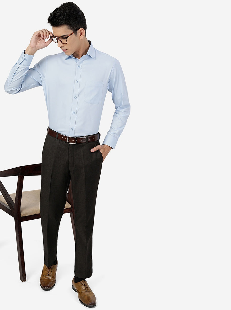 Sky Blue Solid Slim Fit Formal Shirt | Greenfibre