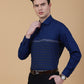 Navy Blue Striped Slim Fit Formal Shirt | Greenfibre