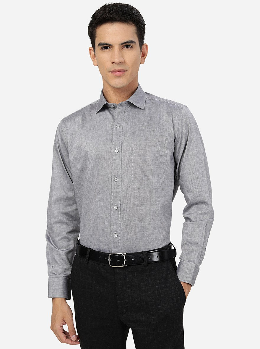 Dark Grey Solid Slim Fit Formal Shirt | Greenfibre