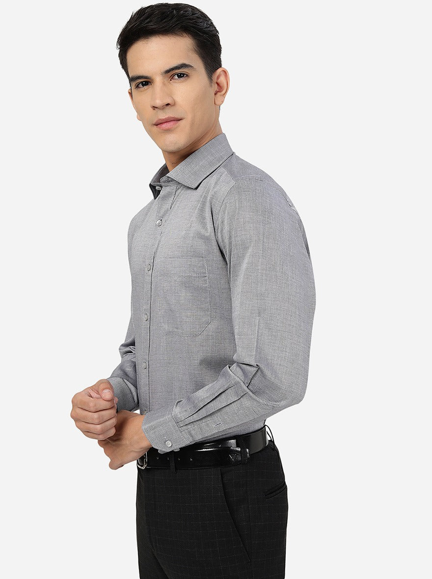 Dark Grey Solid Slim Fit Formal Shirt | Greenfibre