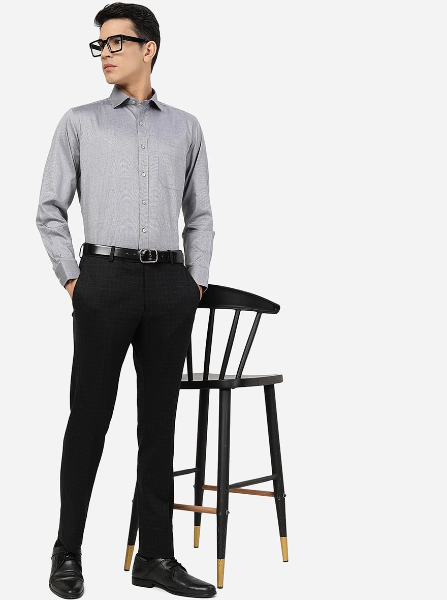 Dark Grey Solid Slim Fit Formal Shirt | Greenfibre