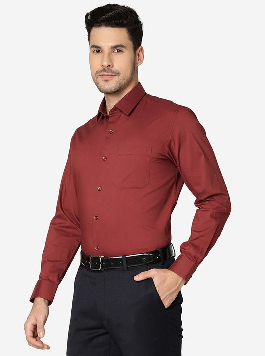 Brick Red Striped Slim Fit Party Wear Shirt | Greenfibre