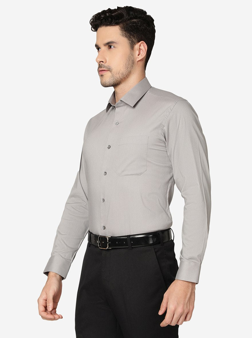 Light Grey Striped Slim Fit Party Wear Shirt | Greenfibre