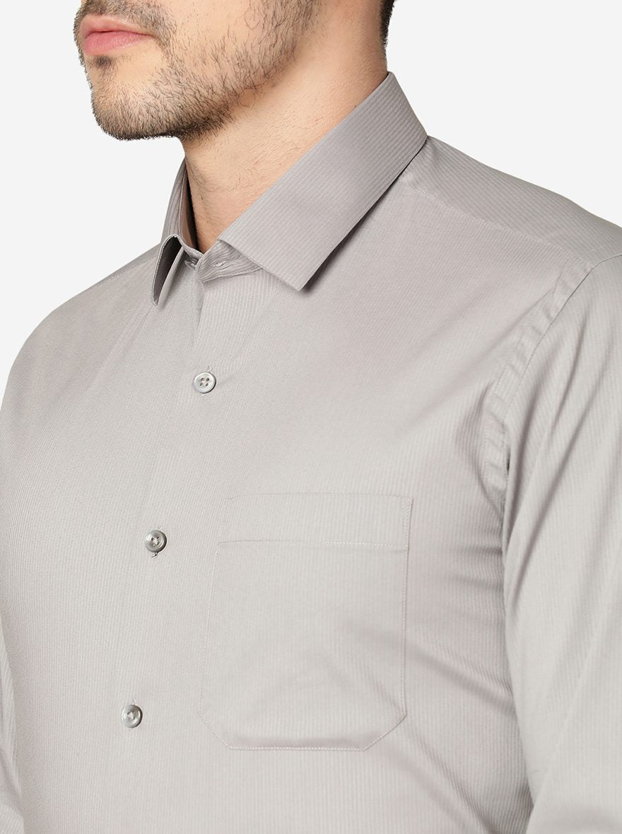 Light Grey Striped Slim Fit Party Wear Shirt | Greenfibre