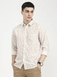 Beige Printed Slim Fit Casual Shirt | Greenfibre