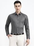 Dark Grey Printed Slim Fit Party Wear Shirt | Greenfibre