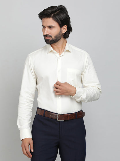 Cream Solid Slim Fit Formal Shirt | Metal