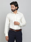 Cream Solid Slim Fit Formal Shirt | Metal