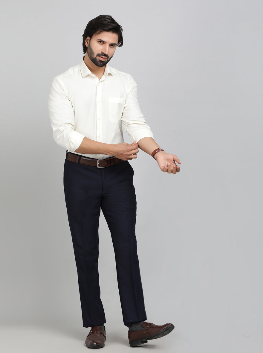 Cream Solid Slim Fit Formal Shirt | Metal