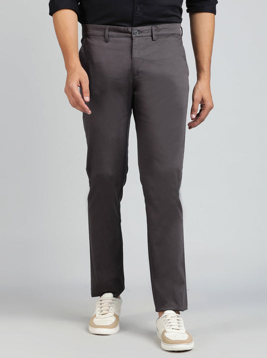 Dark Grey Solid Super Slim Fit Casual Trouser | Greenfibre