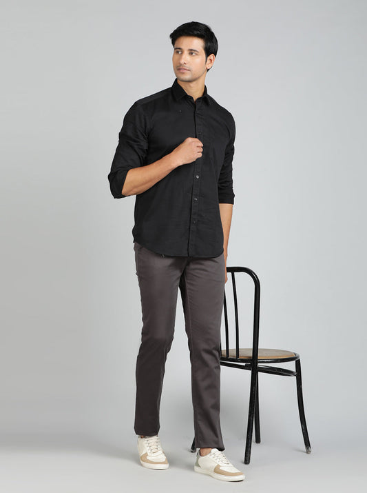 Dark Grey Solid Super Slim Fit Casual Trouser | Greenfibre