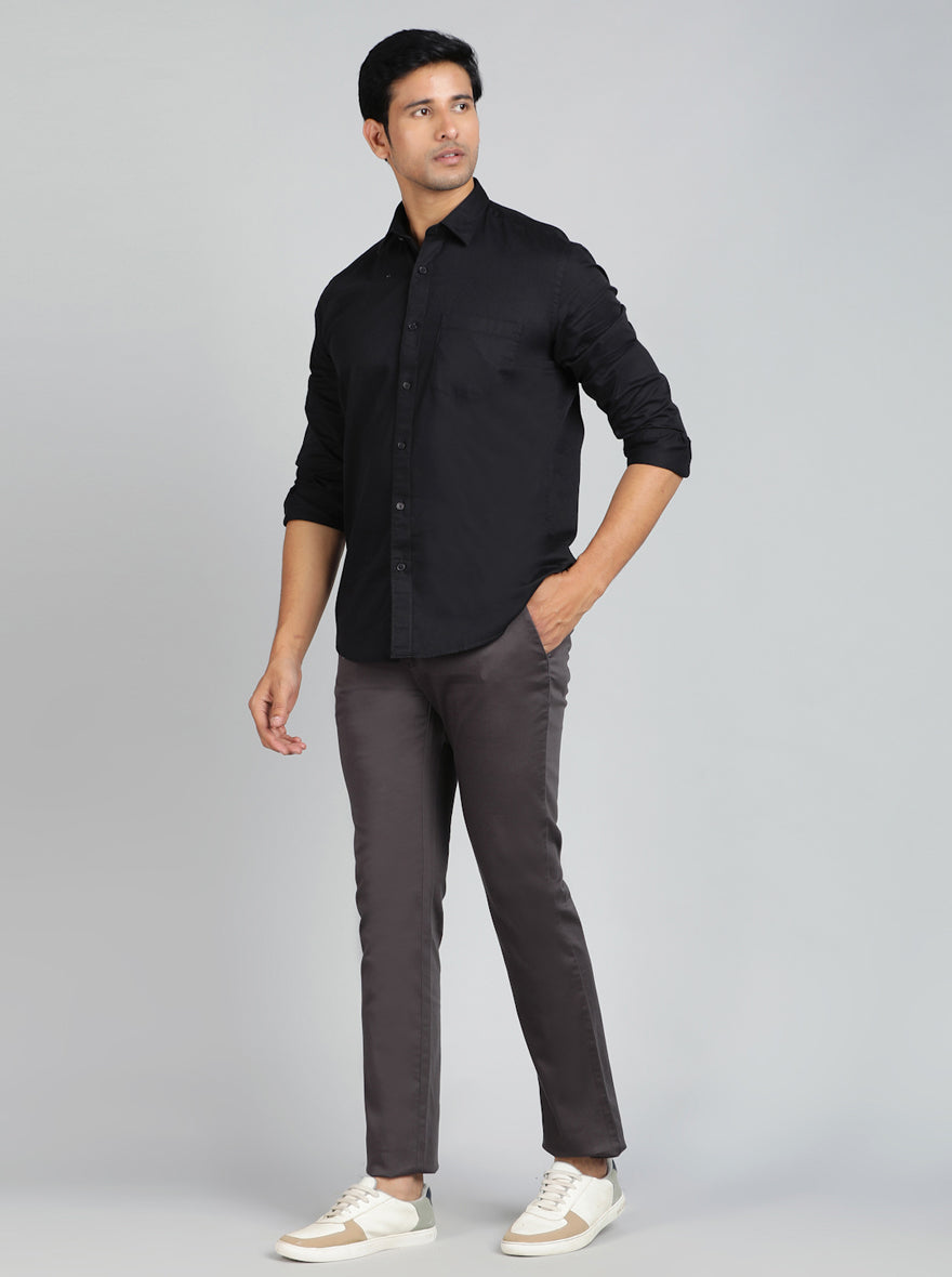 Dark Grey Solid Super Slim Fit Casual Trouser | Greenfibre