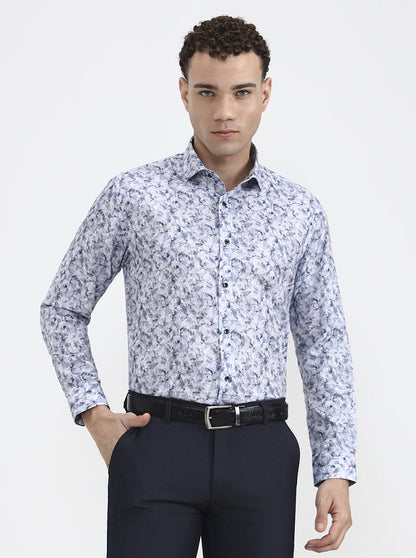 Blue Printed Slim Fit Party Wear Shirt | Greenfibre