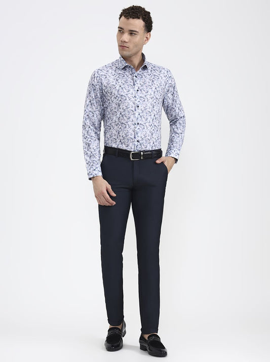 Blue Printed Slim Fit Party Wear Shirt | Greenfibre