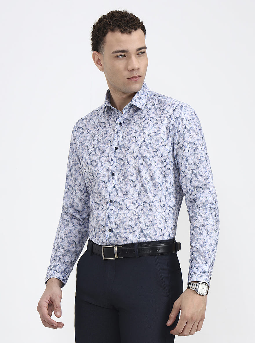 Blue Printed Slim Fit Party Wear Shirt | Greenfibre