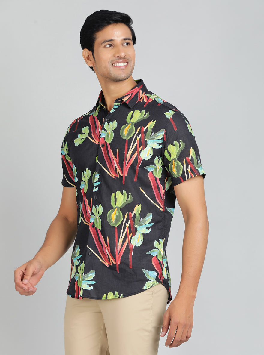 Black Printed Slim Fit Casual Shirt | JadeBlue